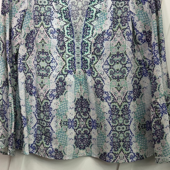 Nanette Lepore Blue and Green Patterned Blouse - Picture 5 of 9